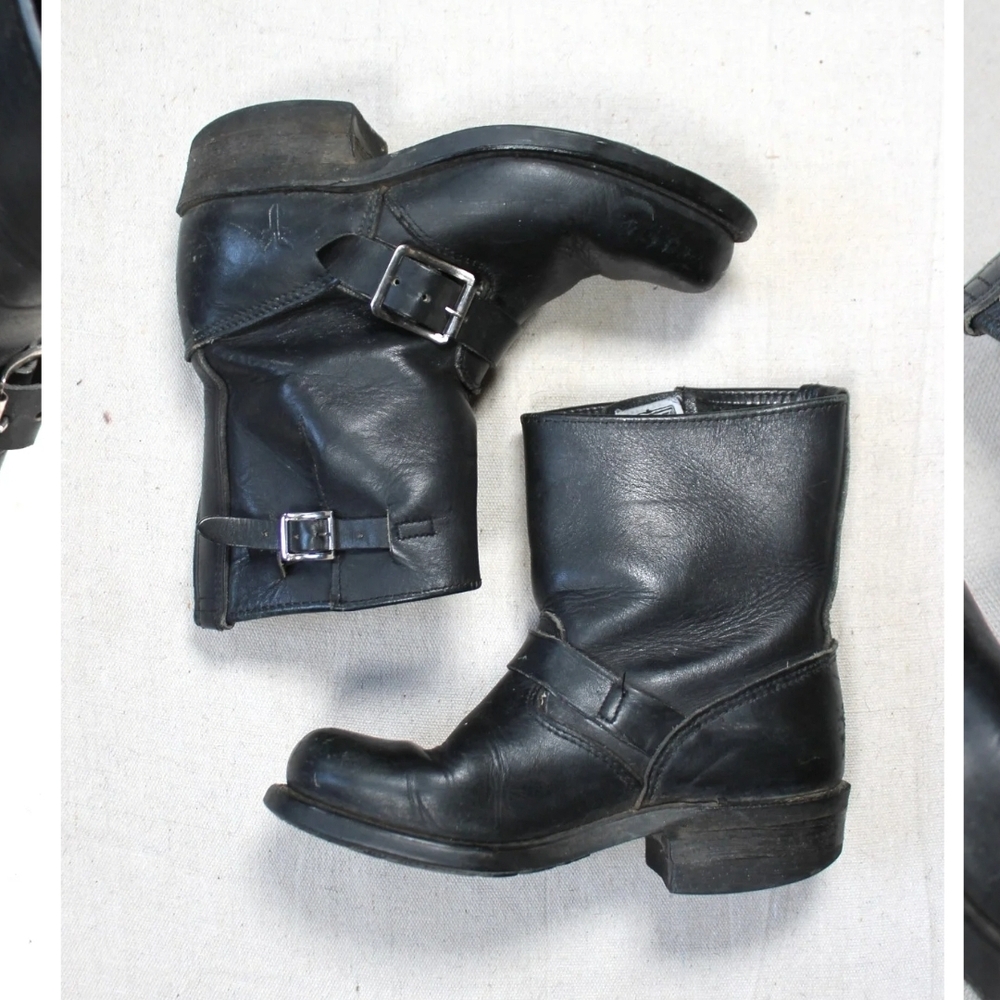 Vintage Frye Black Leather Combat & Moto Boots